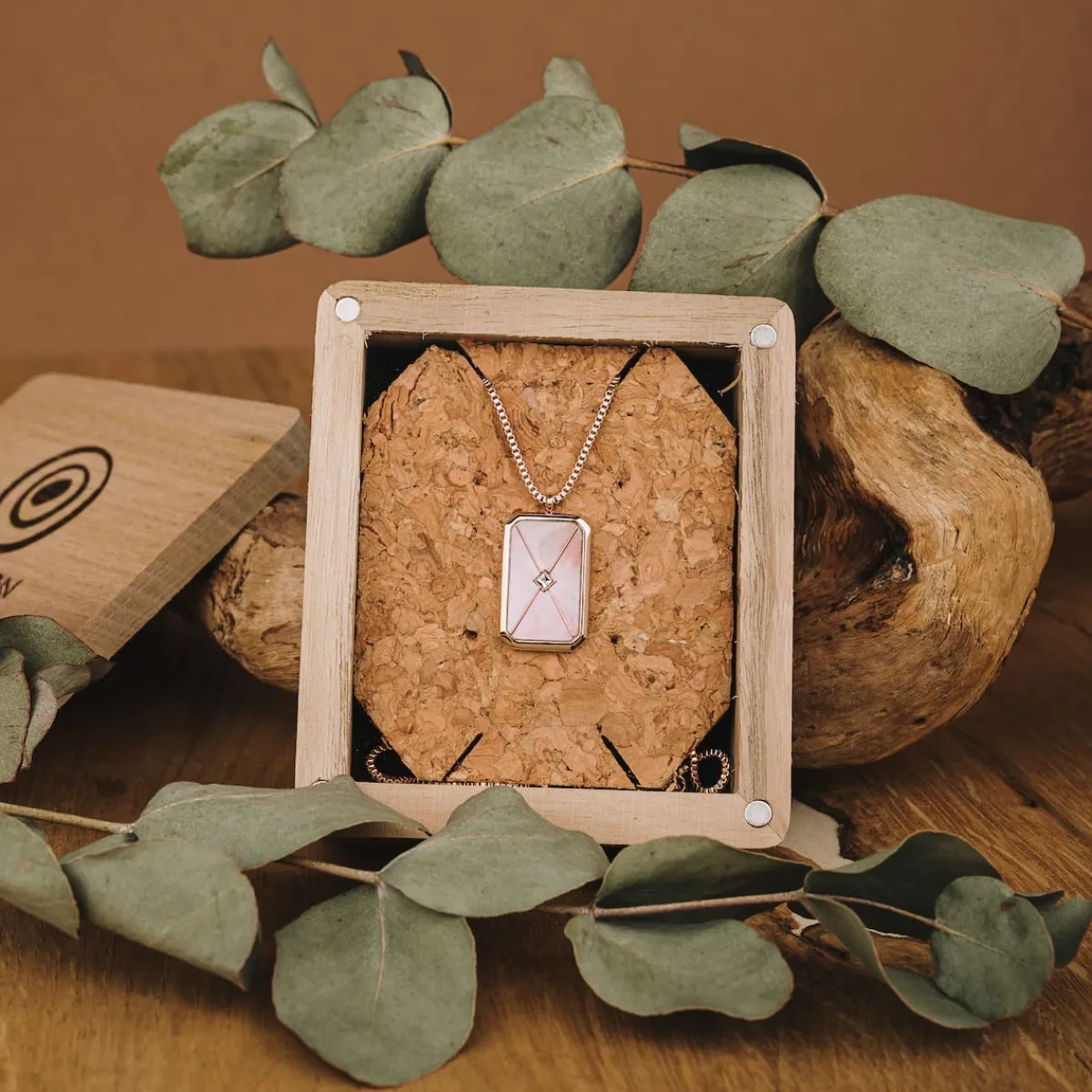 Holzkern Halsketten|Schmuck^Aquarell Halskette