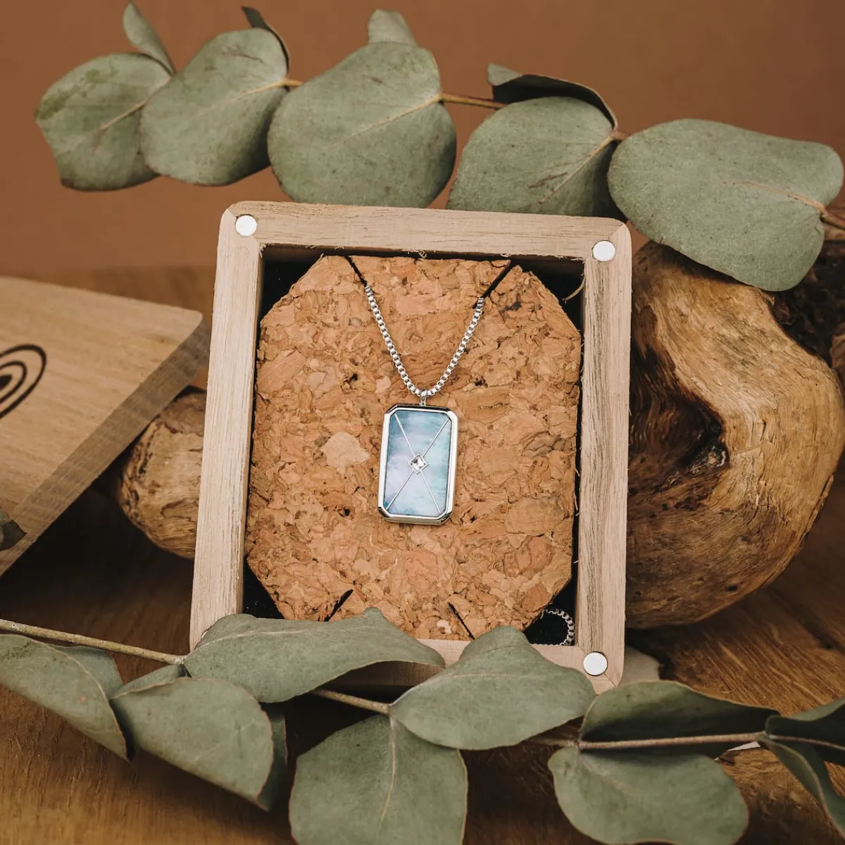 Holzkern Halsketten|Schmuck^Aquarell Halskette