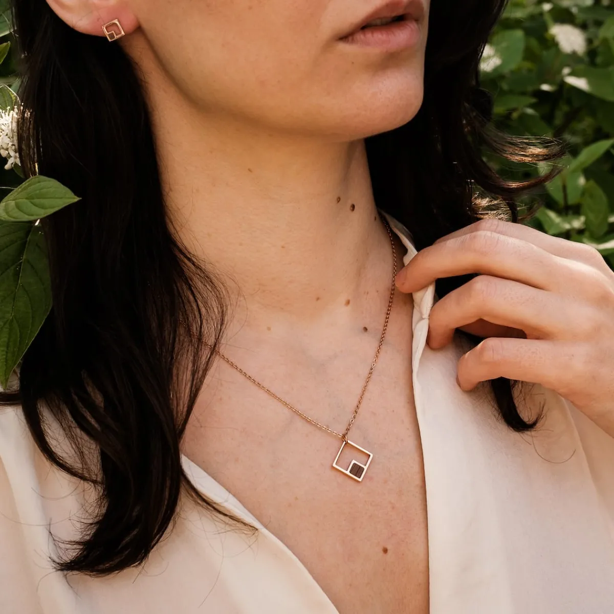 Holzkern Halsketten|Schmuck^Geometric Halskette