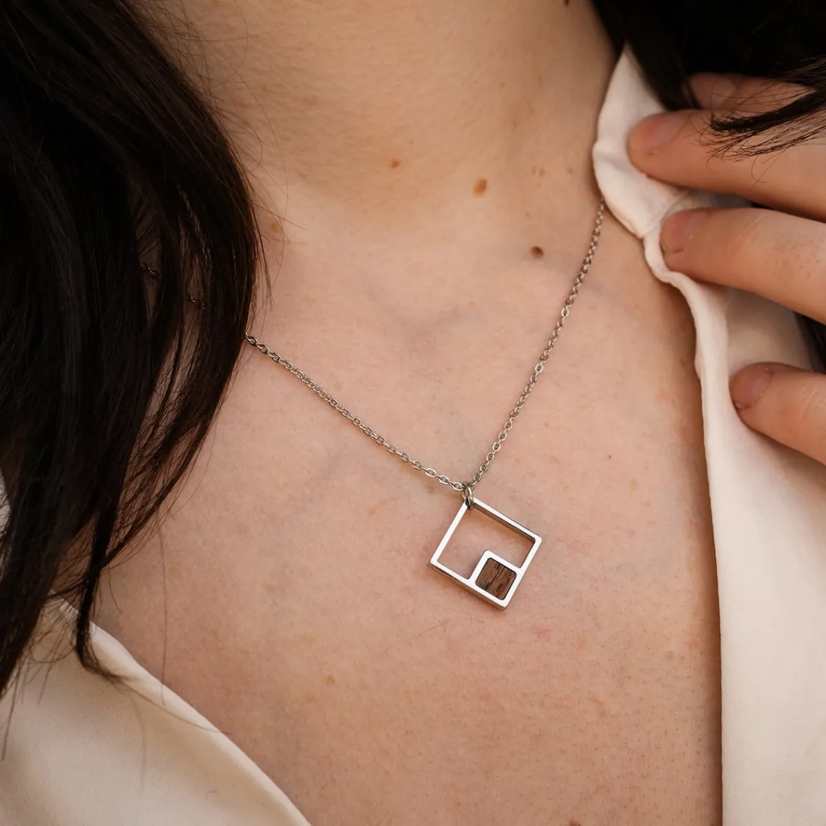 Holzkern Halsketten|Schmuck^Geometric Halskette