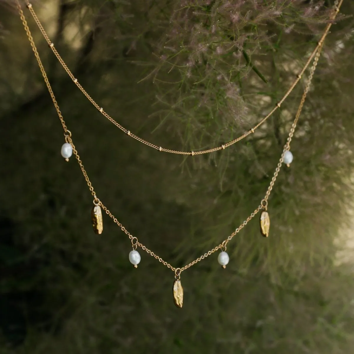 Holzkern Halsketten|Schmuck^Summersweet Doppelkette