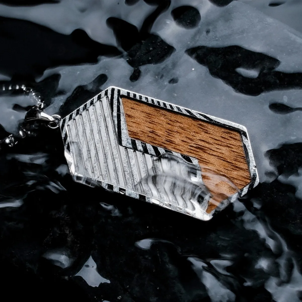 Holzkern Halsketten|Schmuck^Zigzag Halskette