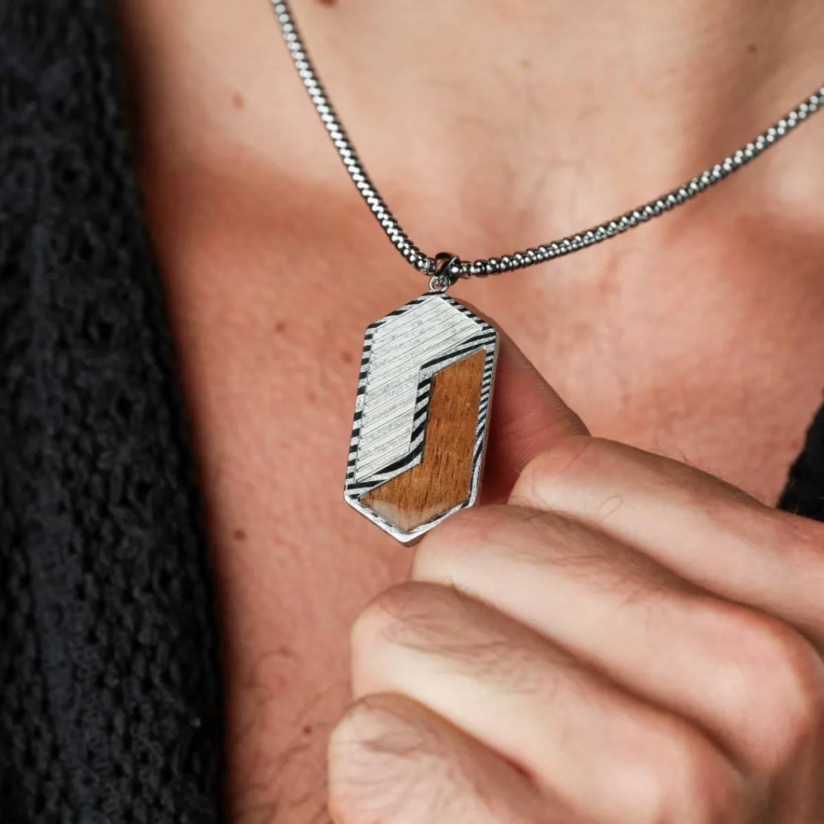 Holzkern Halsketten|Schmuck^Zigzag Halskette