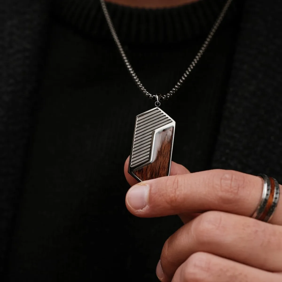 Holzkern Halsketten|Schmuck^Zigzag Halskette